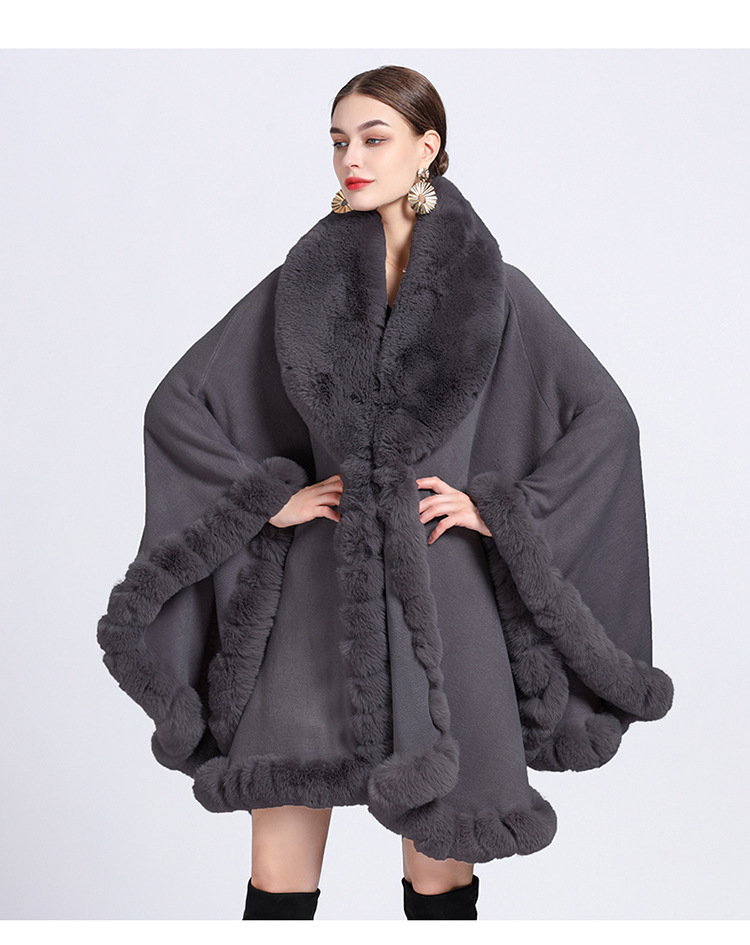 Womens Faux Fur Collar Shawl Jacket Party Casual Winter Warm Cape