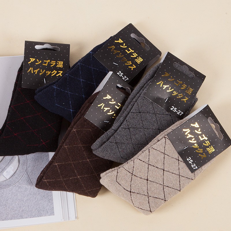 秋冬季男士加厚保暖兔羊毛袜 提花商务男中筒袜子 诸暨外贸袜批发