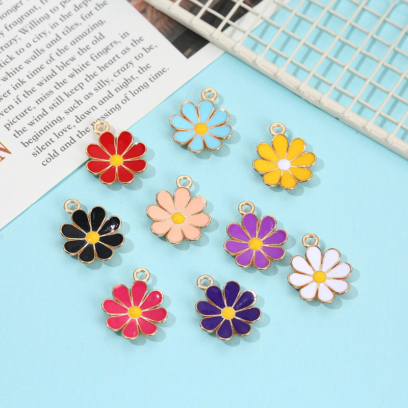 マルチカラーの小さなデイジーの花びら合金ドリップオイルジュエリーペンダント diy キーホルダーイヤリングネックレスペンダントアクセサリー|undefined