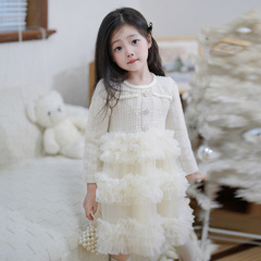 女童小香風加厚連衣裙2024春季新款洋氣兒童加絨蛋糕裙網紗公主裙
