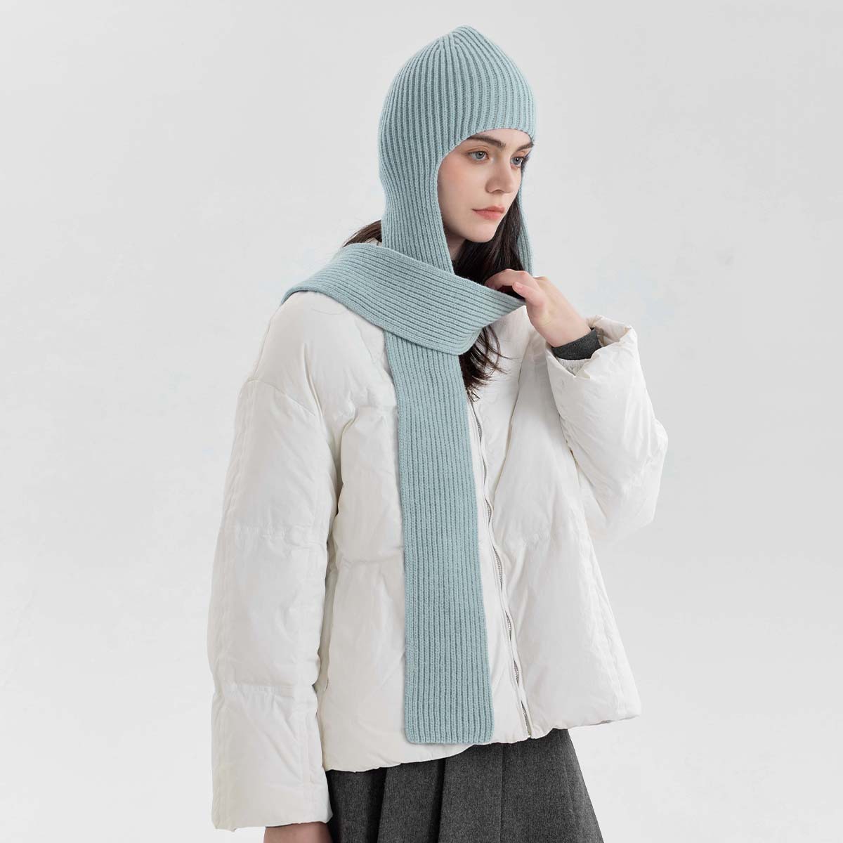 El comercio exterior transfronterizo sensación de atmósfera cálida color sólido de punto bufandas con sombrero bufandas de cuello de una mujer bufandas de lana de otoño y invierno image 3