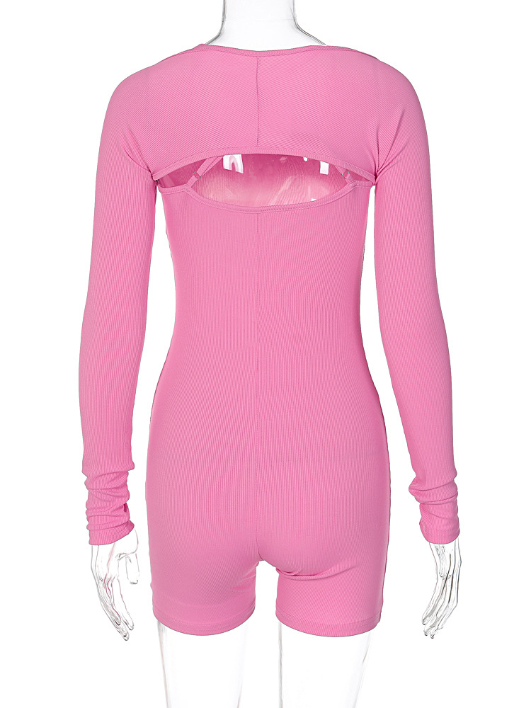 Women Clothing Autumn Sexy U Collar Shawl Tight Jumpsuit
