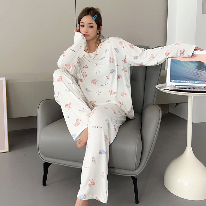 Pajamas Women's Autumn and Winter GP New Goodbear Cartoon Soft Sleep Long Sleeve Pants Suit Women's Home Clothes