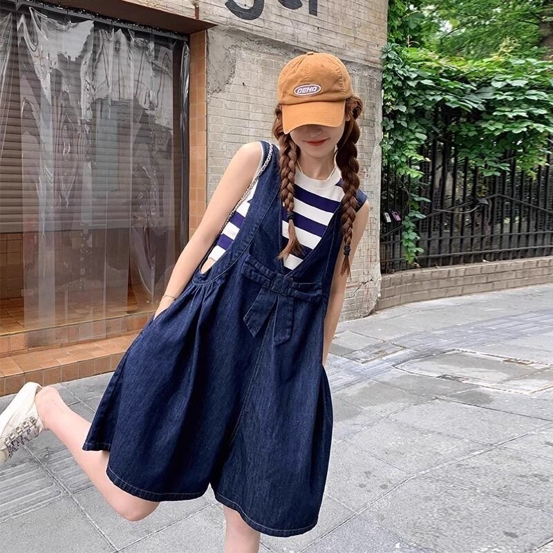 Xinjiang Xizang Western Sichuan Grassland Travel Outfit Plus-Size Denim Overalls Shorts for Women Summer Jumpsuit for Plus-Size Girls