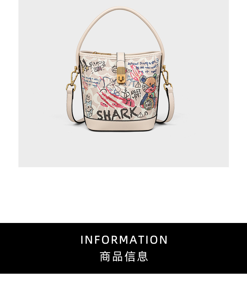 Túi bucket nữ đeo chéo họa tiết graffiti thiết kế độc đáo — kem trắng (viney) chi tiết 3
