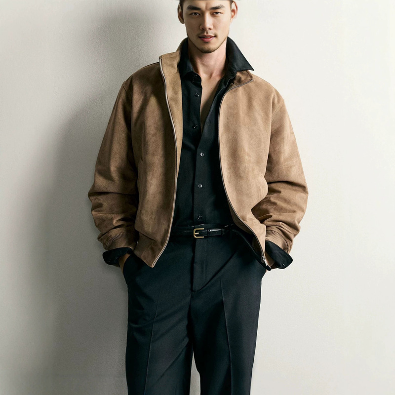 Men's Slim Fit Straight Cut Suede Texture Jacket 6318470