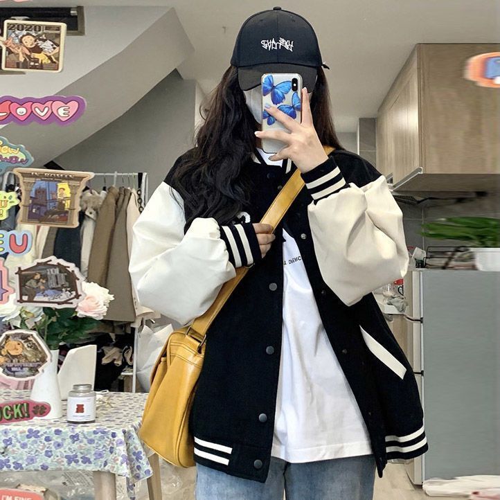 2022 new autumn and winter loose baseball uniform ins coat women's Korean style trendy all-match gentle style small 2022 new autumn and winter loose baseball uniform ins coat women's Korean style trendy all-match gentle style small