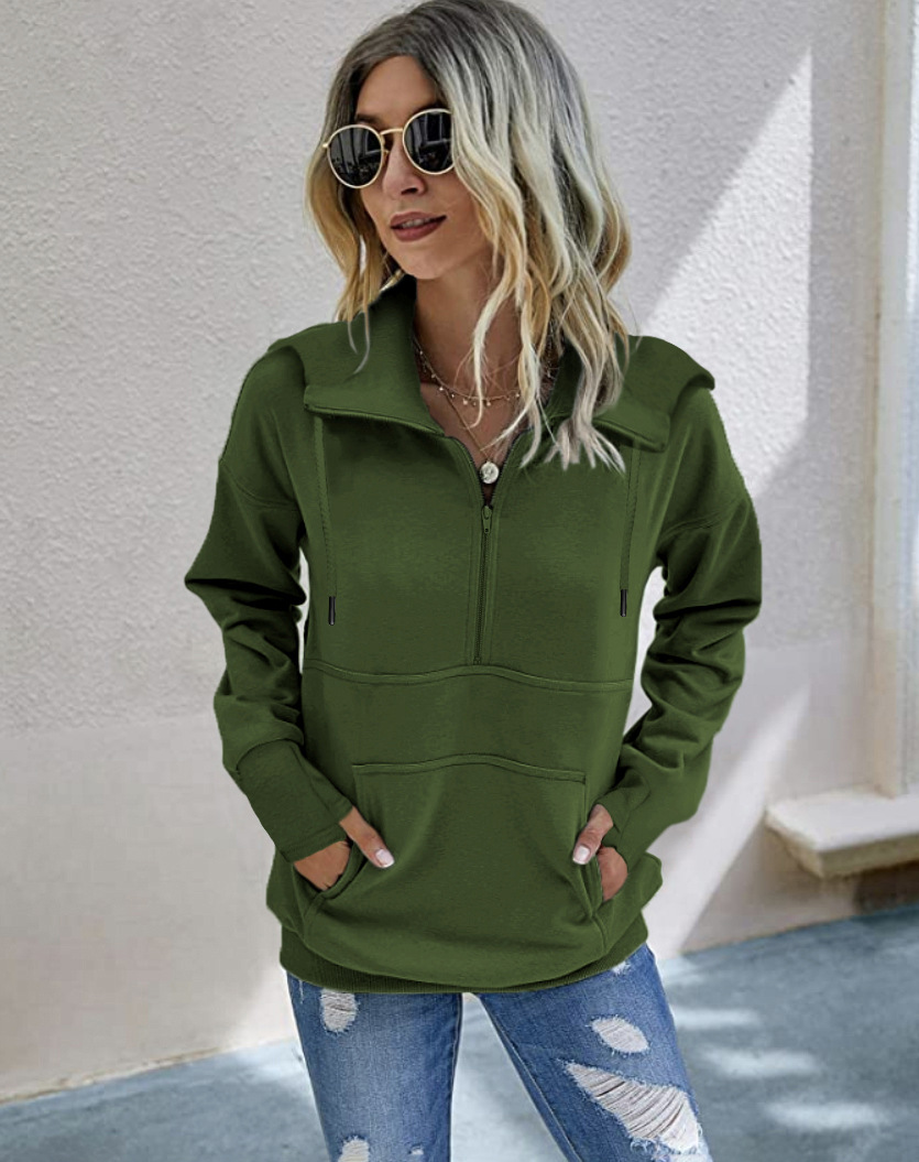 Pure Color Zipper Loose Long Sleeve Pullover hoodie nihaostyles clothing wholesale NSMDF81659