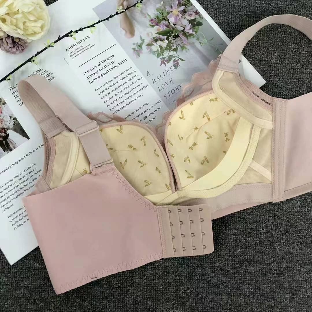 Nuevo sujetador de alta calidad de moda de encaje jacquard transpirable y cómodo ajuste lateral de pecho de cuatro botones ropa interior mujer