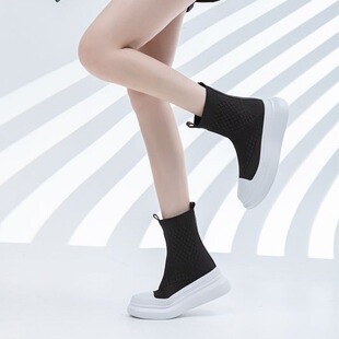 Women's socks boots spring and autumn 2024 new hidden height flying woven women's shoes high elastic boots casual Martin boots