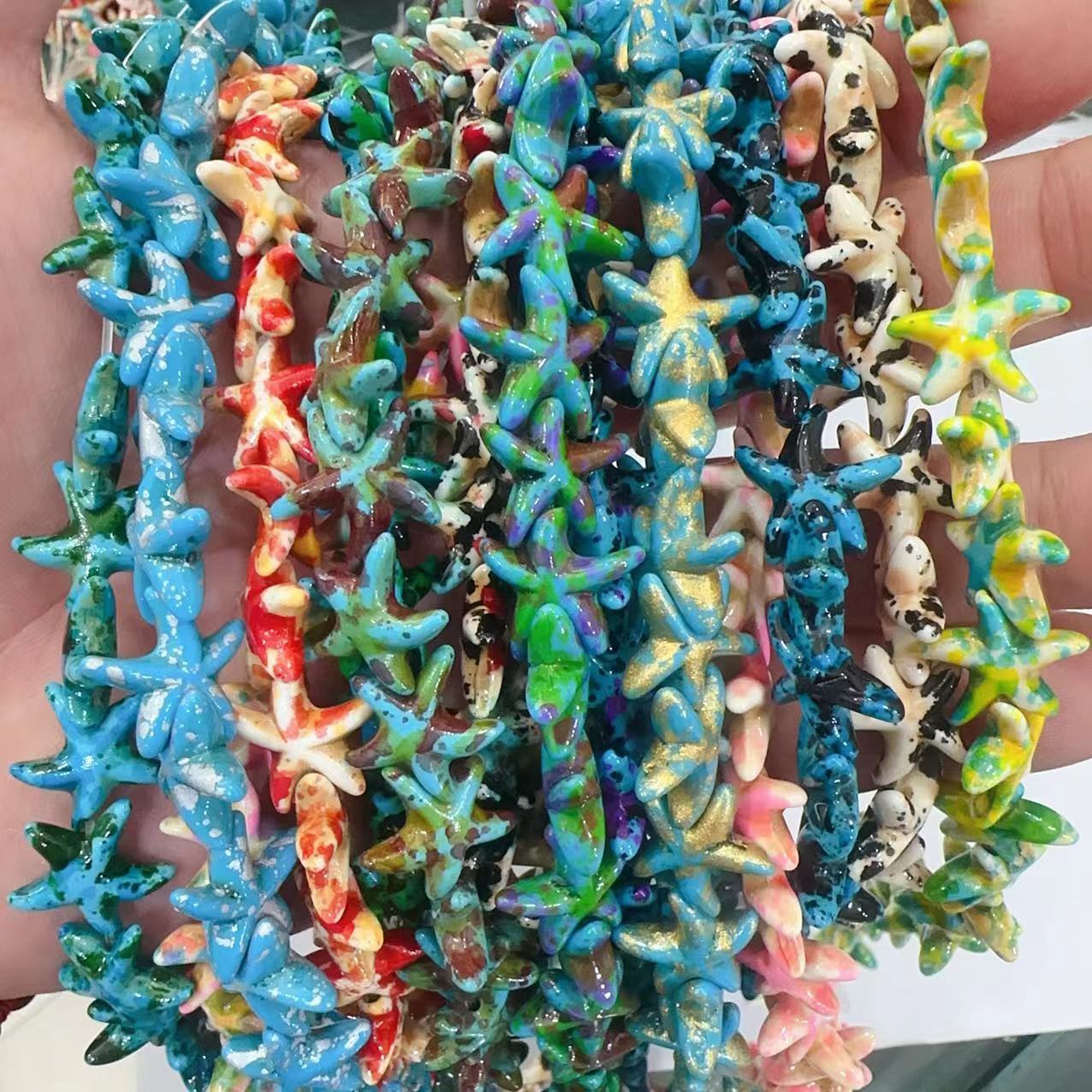 Ventas transfronterizas de coloridas estrellas de mar de piedra de pino cuentas semiacabadas DIY accesorios accesorios materiales de joyería hecha a mano