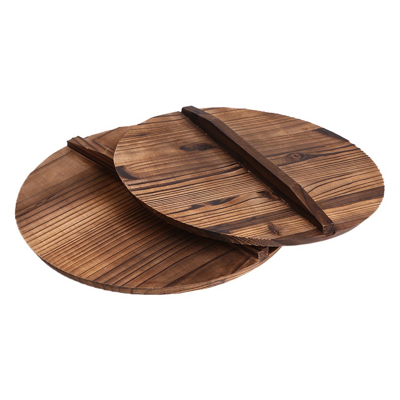 杉の鍋の蓋の円形の炒め鍋の蓋の卸売り家庭用の古い木の大きい鍋の蓋の炭素化の杉の鍋の蓋