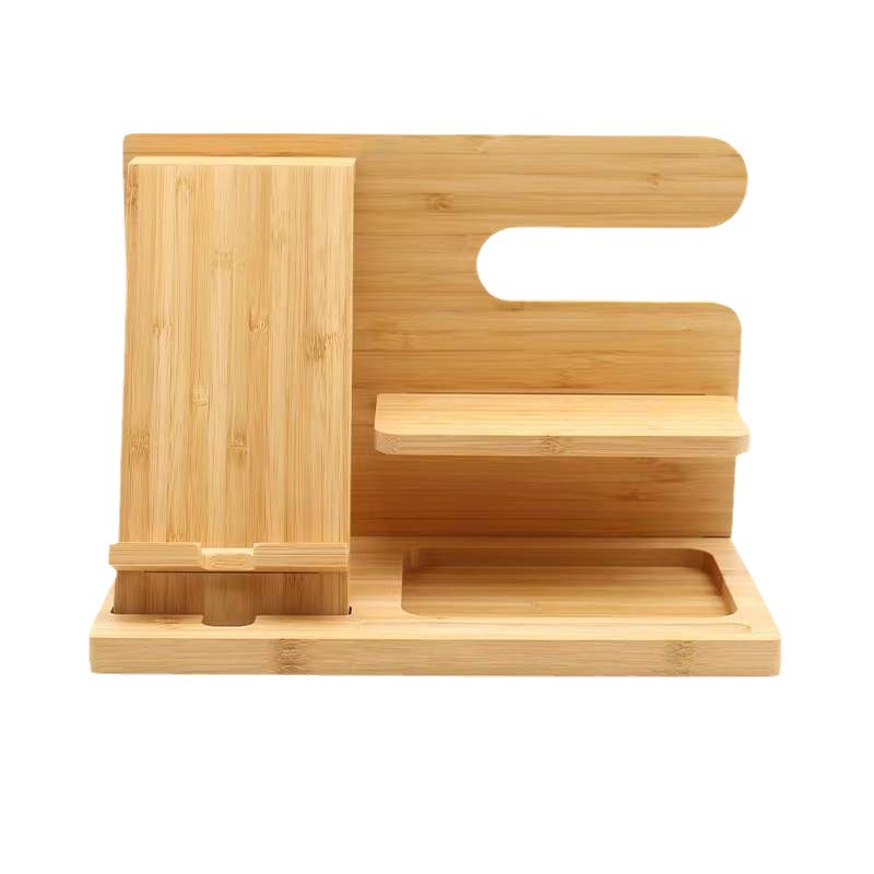 Soporte de teléfono móvil de madera creativa escritorio perezoso soporte de reloj de madera universal soporte de almacenamiento de artículos pequeños de madera maciza multifuncional