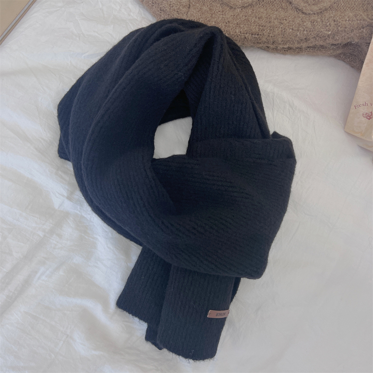 【 Premium Blue 】 High quality wool soft sticky small leather label knitted women's autumn and winter warmth, versatile_voghion.com