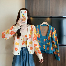 新款韩版秋季复古甜美短款毛衣针织开衫吊带背心两件套女