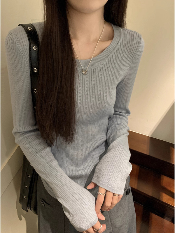 早秋2025新款气质圆领毛衣打底衫女内搭高级感韩系穿搭针织衫上衣|undefined