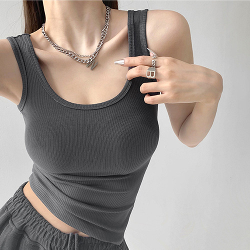 High elastic cotton U-neck tight sexy sports bottoming vest for women summer outer wear hot girl slim sleeveless suspender top