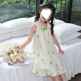 Girls' Pajamas, Summer Nightgown, Sweet Tulip Children's Pajamas, Summer Little Girl's Home Clothes, Princess Style Outer Wear