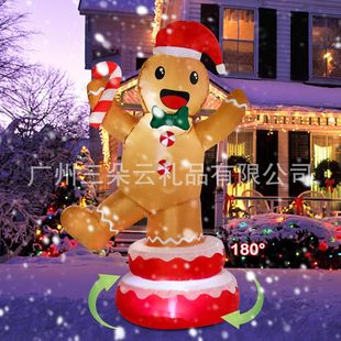 Cross-Border Hot Selling Christmas Gingerbread Man Rotating Disc Inflatable Led Light Luminous Decoration Outdoor Courtyard Ornaments