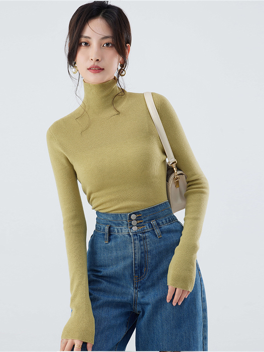 Machine Washable Seamless 18-Gauge Fine Knit Base Layer Sweater 100% Pure Fine Wool Sweater Women's Autumn and Winter Turtleneck Sweater