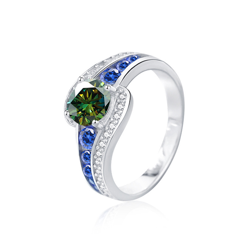 Anillo de diamante de Mosan mujer s925 plata esterlina cruzada joyería de lujo ligera europea y americana anillo de zircón azul incrustado