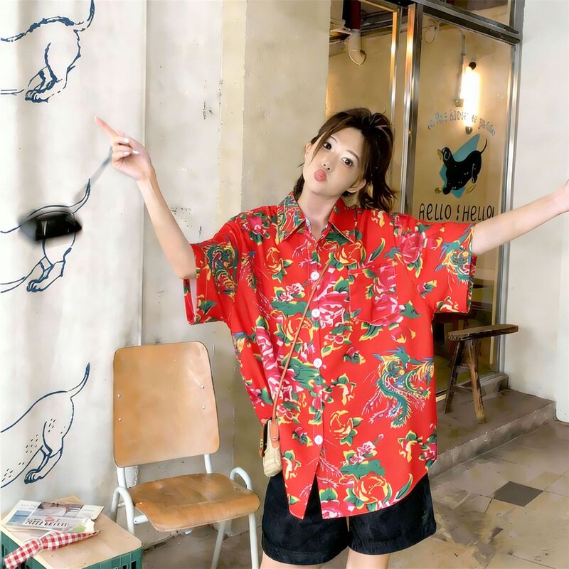 Retro New Chinese-Style Chic Short-Sleeve Northeast Floral Shirt for Women, Summer Niche Unique Loose Versatile Blouse Top