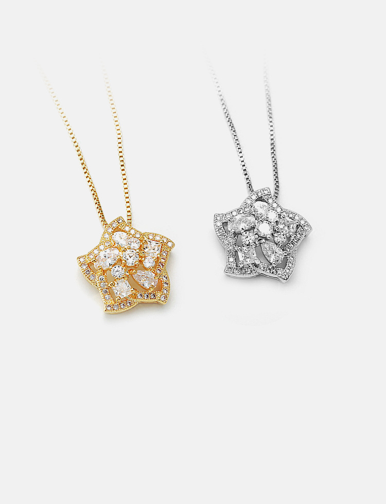9g Weight Zircon Inlay Material Wedding, Travel Occasion Copper Material Pentagram Pattern Women'S Gender Simple Style Style White Color Fashion Five-pointed Star Pendant Earrings Necklace Set 5