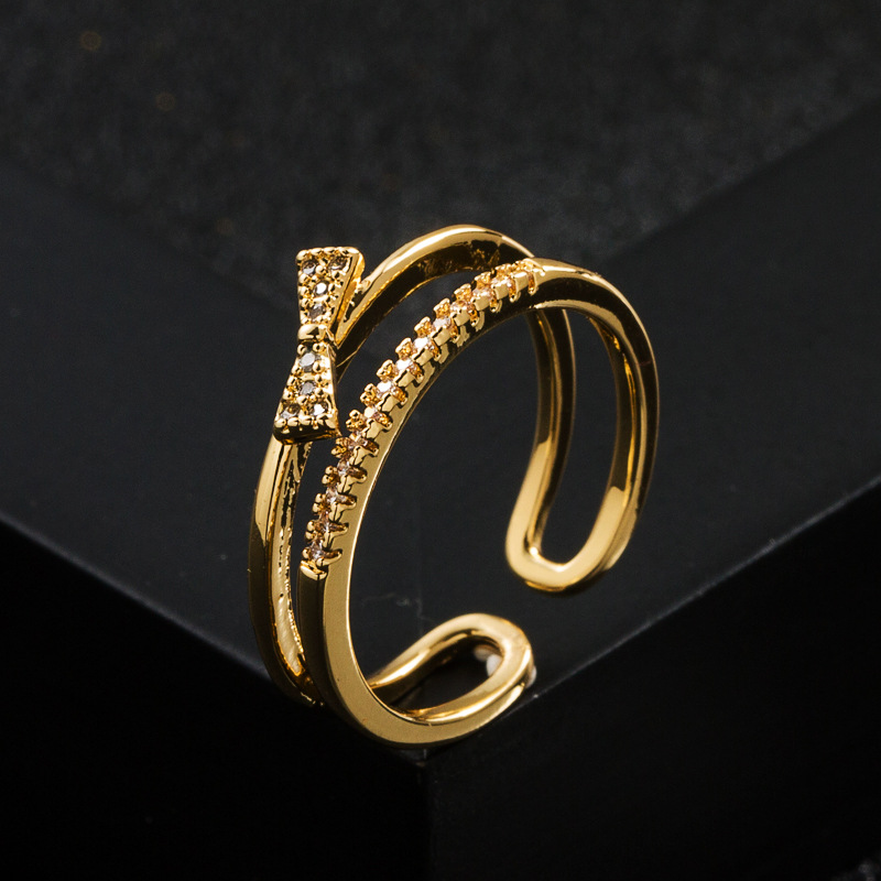 fashion simple copper-plated zircon bow ring