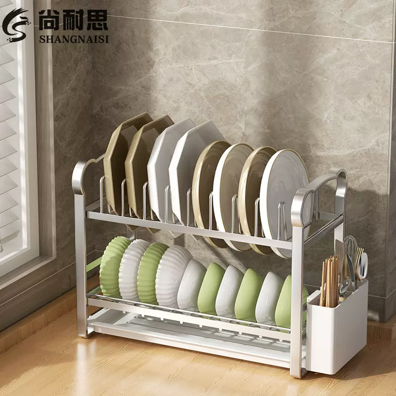 定制不锈钢多层厨房碗碟架台面沥水置物架碗盘筷子收纳架加强承重