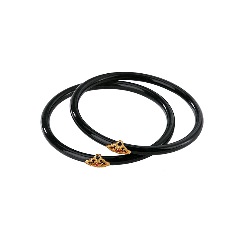 Vòng tay ngọc bích Hetian tự nhiên họa tiết hươu bạc S925 mạ vàng phong cách cổ điển — Đường kính trong 62mm (đơn), Đường kính trong 56mm (đơn), Đường kính trong 58mm (đơn), Đường kính trong 64mm (đơn)