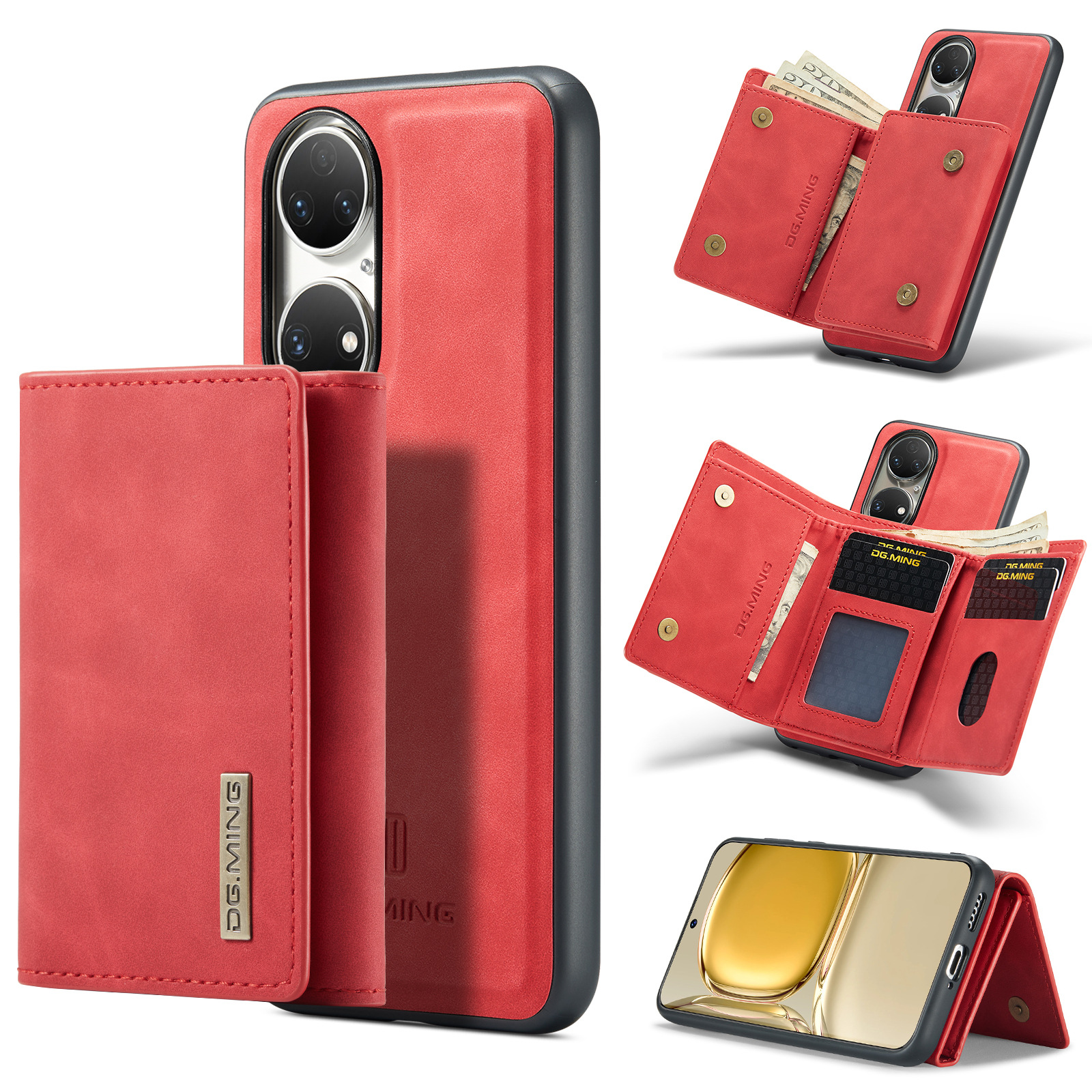 Custodia protettiva in pelle con portafoglio magnetico a ventosa serie M1 per Huawei P50 P50 Pro 2 in 1 custodia per telefono con portafoglio diviso_voghion.com