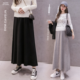 Real Shot Pregnant Women Autumn and Winter High Waist Large Swing Long Skirt Wearing Knitted Belly-supporting Base Skirt during Pregnancy