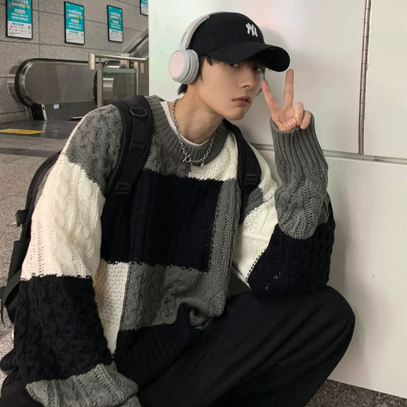 Осень и зима 2022 года в стиле гавани с цветным вырезом, свободный свитер