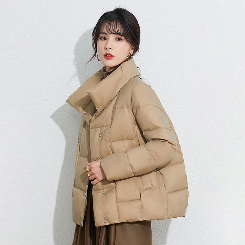 핑후 다운 재킷 여성 가을 겨울 한국식 새 사다리 스타일 경량 짧은 칼라 캐주얼 루즈 화이트 덕 다운 재킷