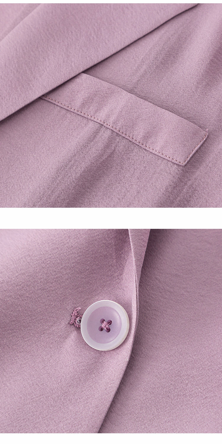 Áo blazer nữ tay lửng vải Tencel tím nhạt mỏng nhẹ — Màu tím chi tiết 13