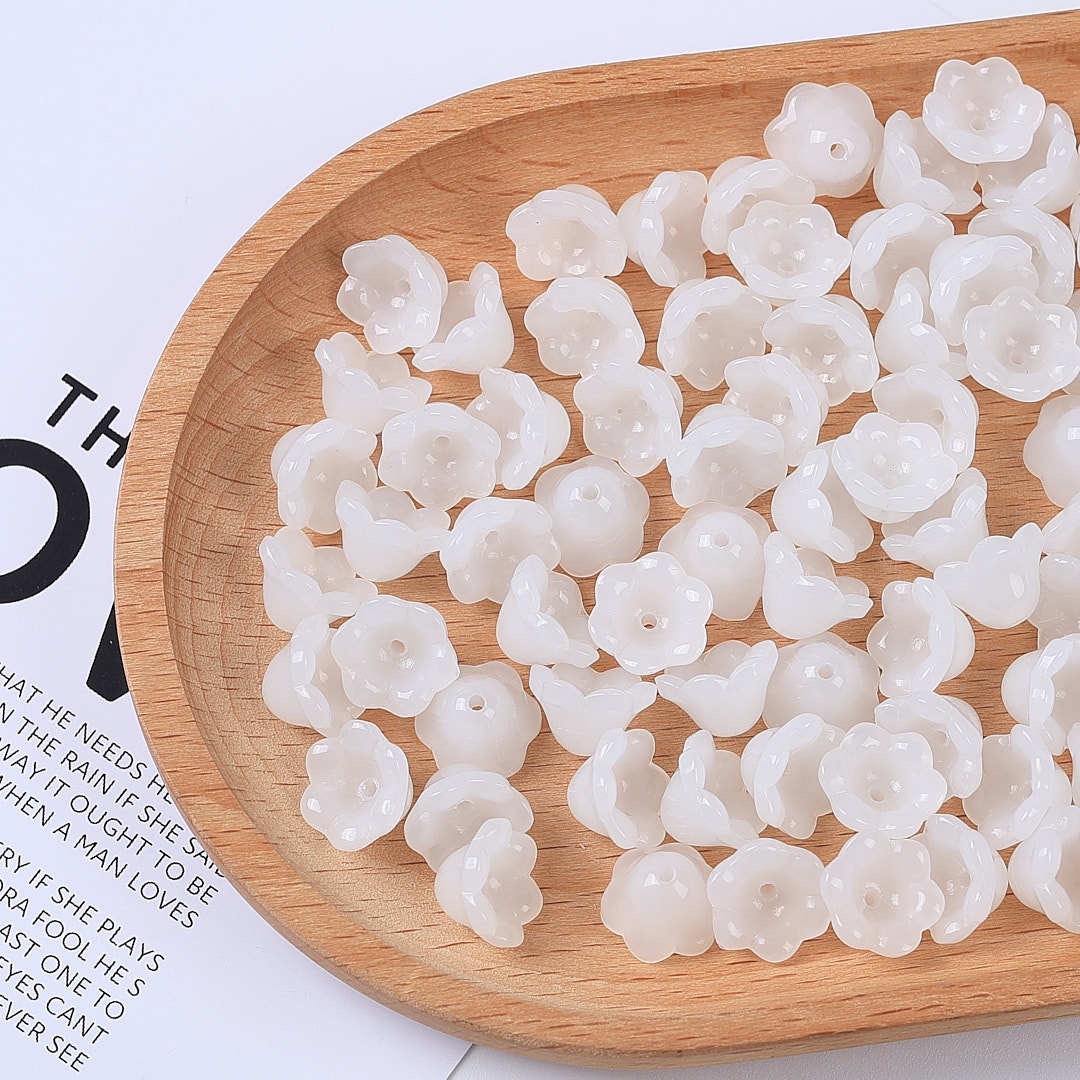 12mm透明玻璃渐变色铃兰花珠子花托 手工diy手链手串配饰材料