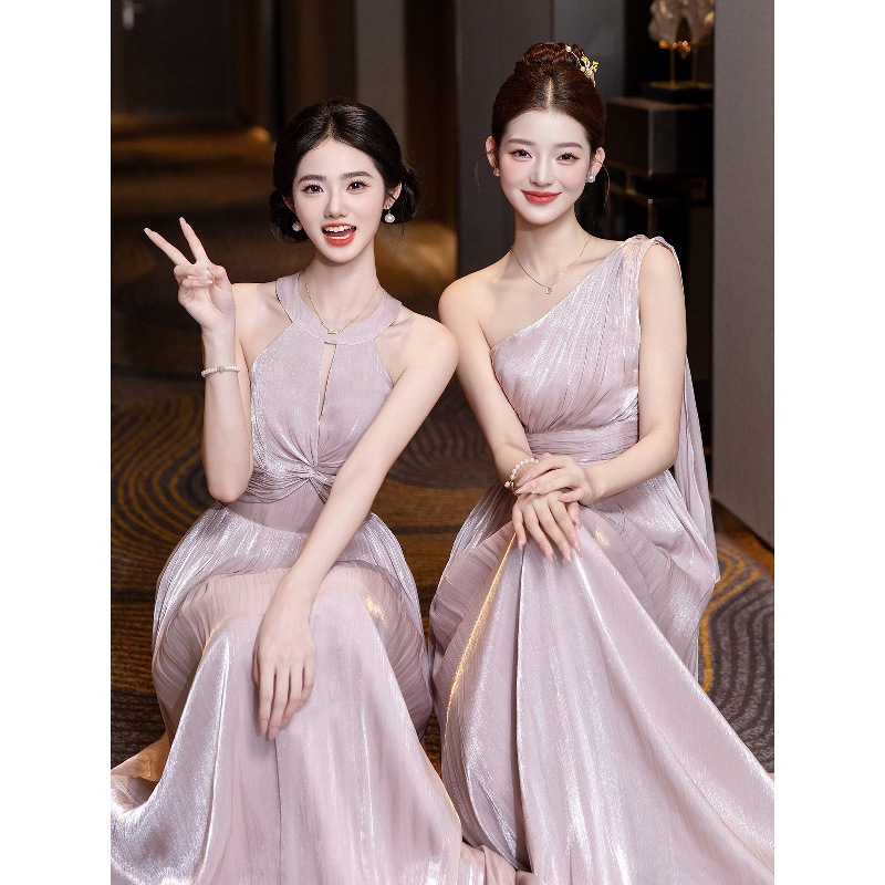 Pink and Purple Beautiful Bridesmaid Dress for Women 2025 New Summer Niche High-End Sister Group Dress That Can Be Worn Daily
