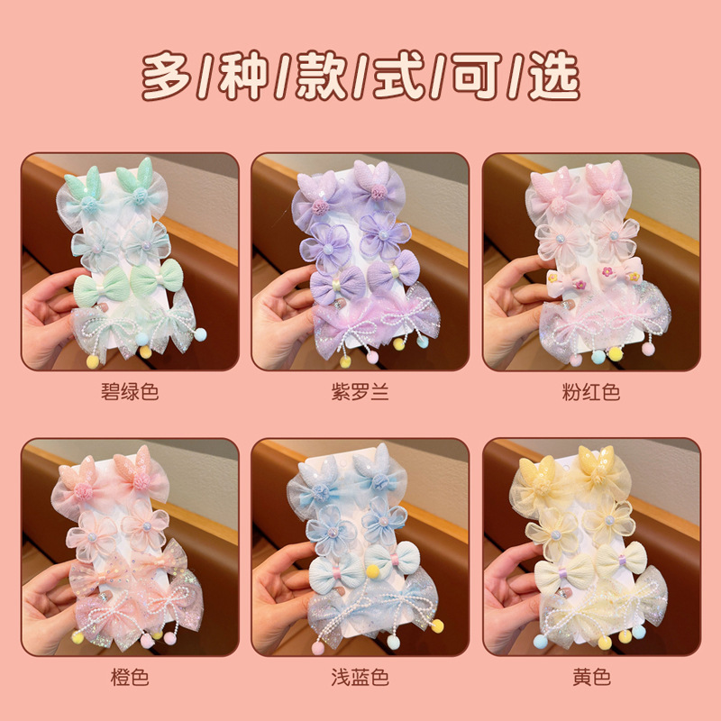 子供用リボンヘアピン春夏女の子メッシュ前髪クリップ4ペアセットフラワーリボンサイドクリップヘッドバンド|undefined