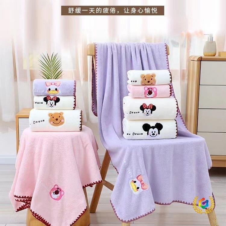 ⇞ Coral Velvet Cartoon Embroidered Bath Towel, Cute Mickey Mouse and Daisy Duck Absorbent Towel, Bath Towel Gift Set