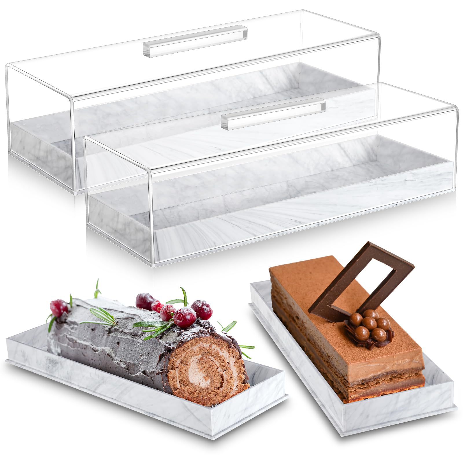 bandeja acrílica personalizada con cubierta de mármol textura rectangular estante de pastel multifuncional postre pastel Gabinete de exhibición image 6