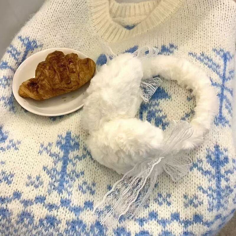 冬季耳罩甜美蕾丝蝴蝶结毛绒耳暖护耳骑车学生防寒耳捂子爱心耳套|undefined