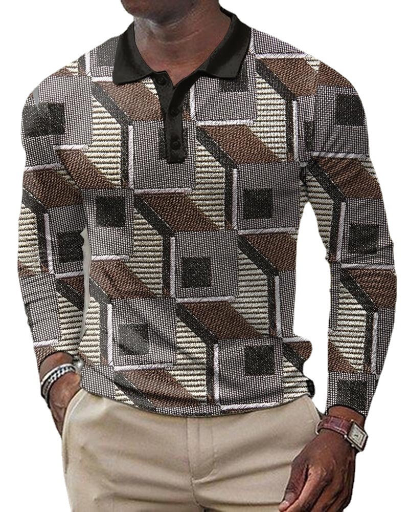 Polo a maniche lunghe da uomo con stampa digitale e collo ampio_voghion.com