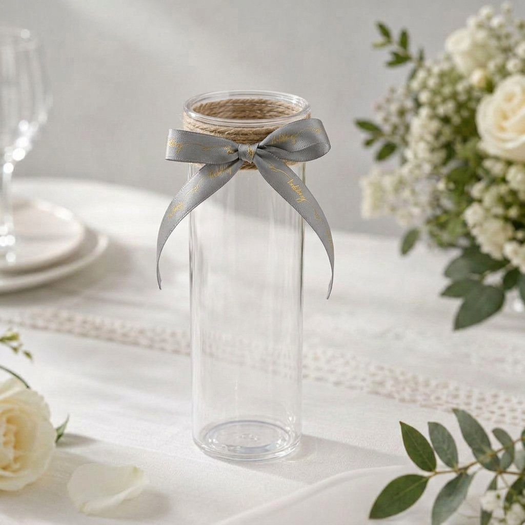 Gray ribbon + transparent vase / 5.4*5.2*17.8cm