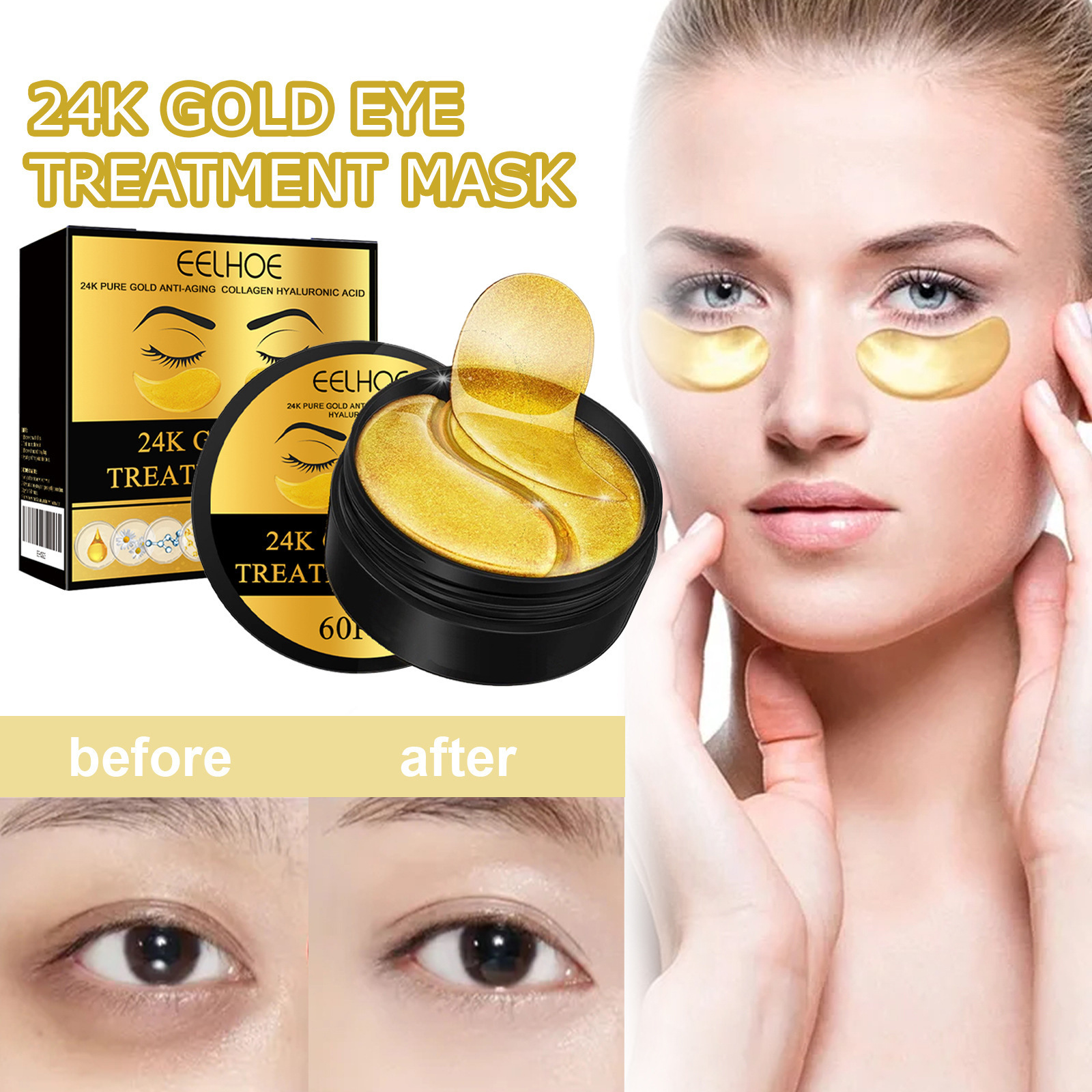 Eelhoe Gold Eye Mask Gentle Hydrating, Elastic and Soft Eye Skin Eye Mask Patch