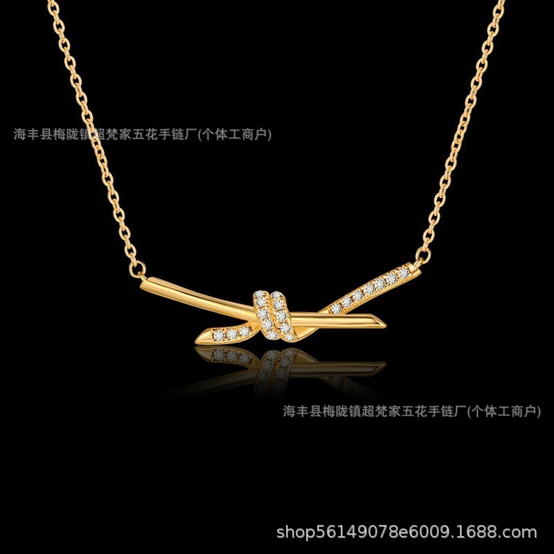 蒂家绳结项链镀18K金交叉新款蝴蝶结锁骨链女轻奢小众设计感礼物|undefined