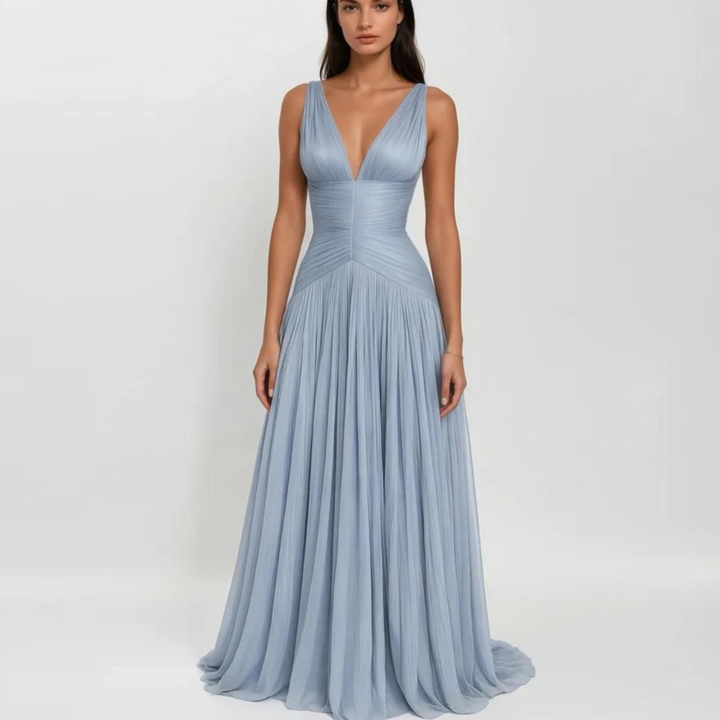 Elegant Runway Evening Dress French-Style Sexy V-Neck New Sleeveless Simple High-End Long Dress Birthday Party Mini Dress