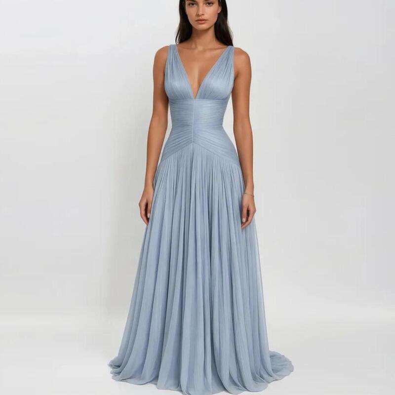 Elegant Runway Evening Dress French-Style Sexy V-Neck New Sleeveless Simple High-End Long Dress Birthday Party Mini Dress