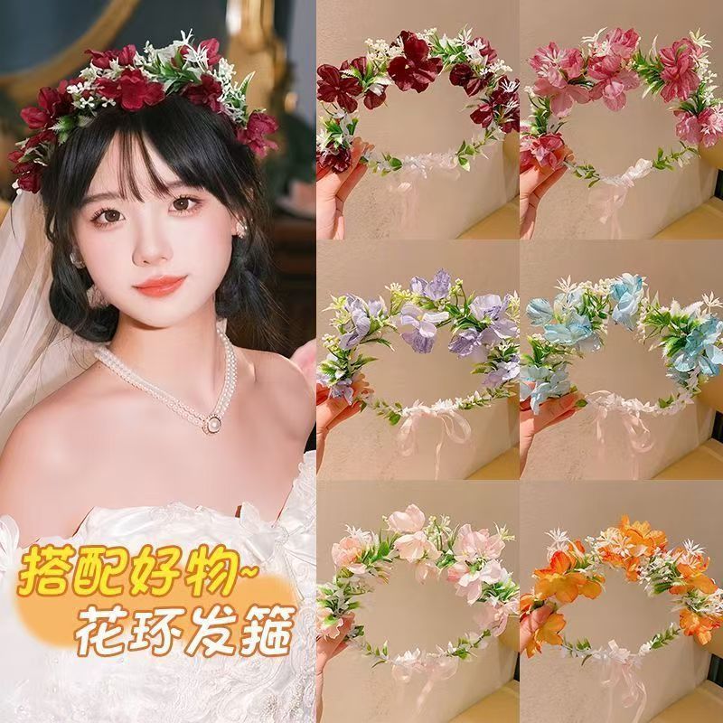 超仙花环发箍女孩公主仿真花朵编发头箍宝宝节日表演春游拍照头饰