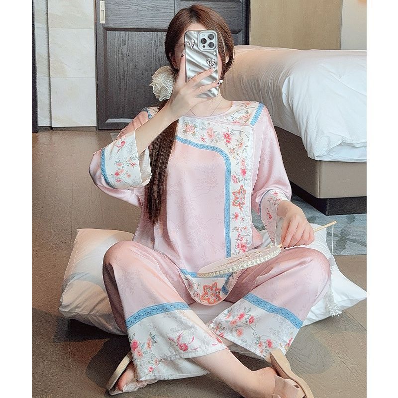 Nuevo estilo chino palacio antiguo retro pijama de manga larga cuatro lados tela en relieve oscuro alta sensación de ropa de hogar image 3