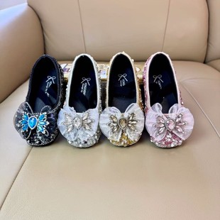 Girls princess shoes 2024 spring new children's shoes small leather shoes girls crystal shoes shoes with dress wholesale